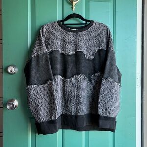 Gilded Intent large Textured Gray and Black Crewneck Sweater